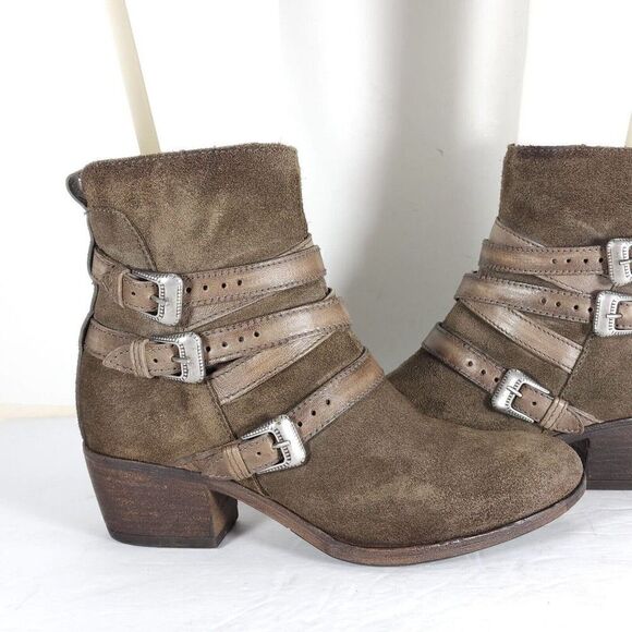 Miz Mooz Women's Darien EU39 US8-8,5 Brown Suede Leather Harness Ankle Boots - Picture 9 of 14